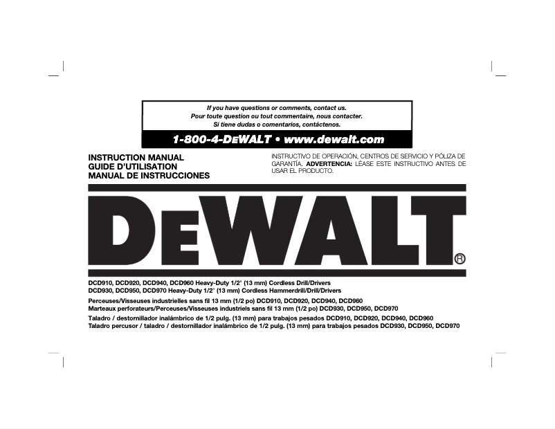 Page n°1 - Manuel utilisateur DeWalt DCD940