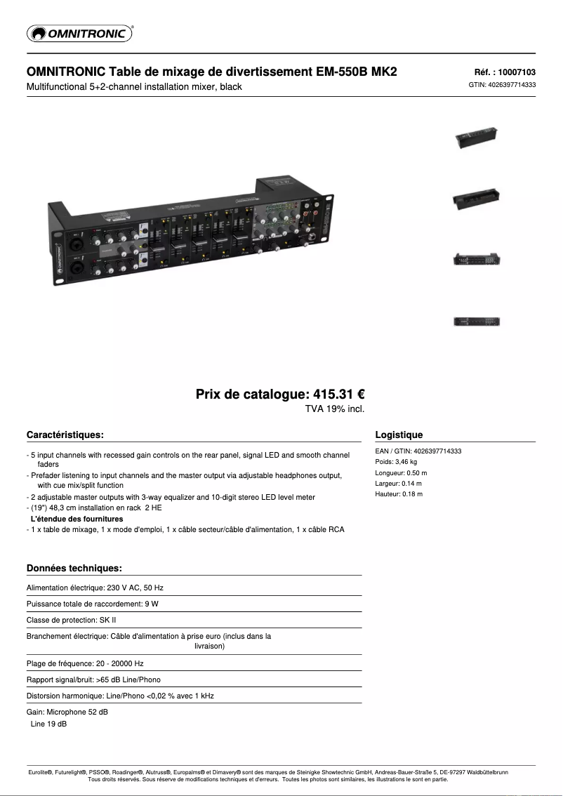 Página 1 del manual Ficha técnica Omnitronic EM-550B MK2