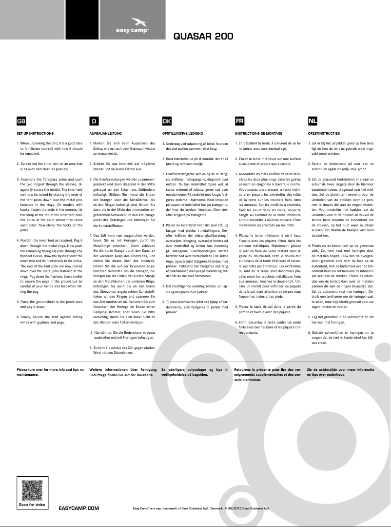 Page n°1 - Manuel utilisateur Easy Camp Explorer Quasar 200