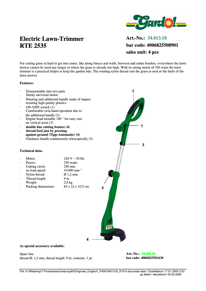 Page n°1 - Fiche technique Hurricane HRT 35