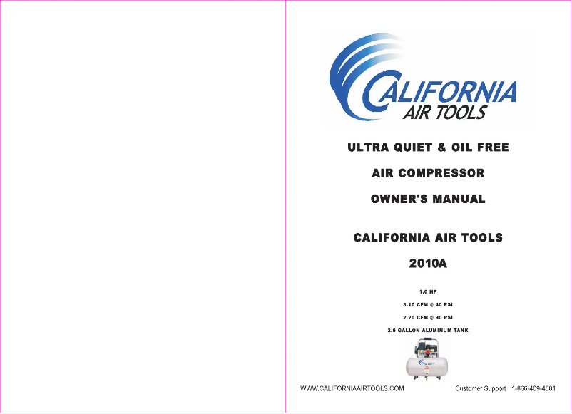 Page 1 de la notice Manuel utilisateur California Air Tools 2010AGK18