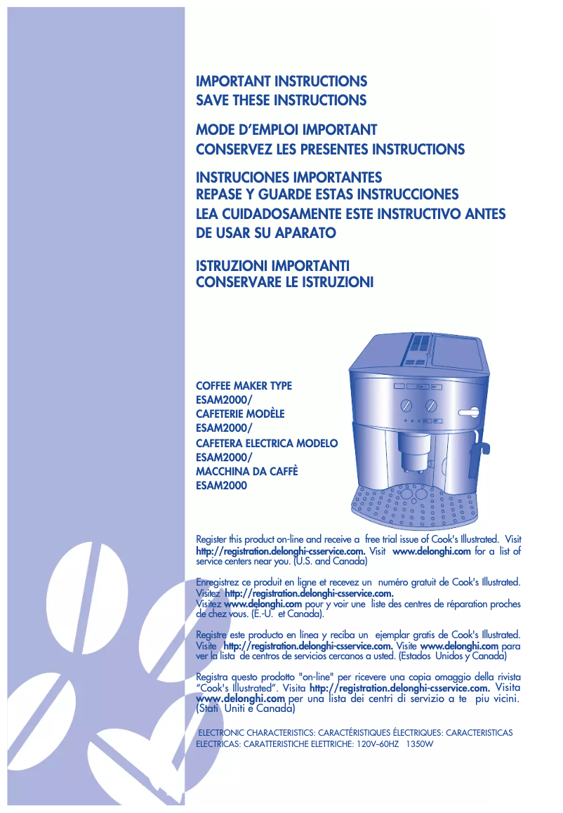 Page n°1 - Manuel utilisateur DeLonghi Caffe Venezia ESAM 2000