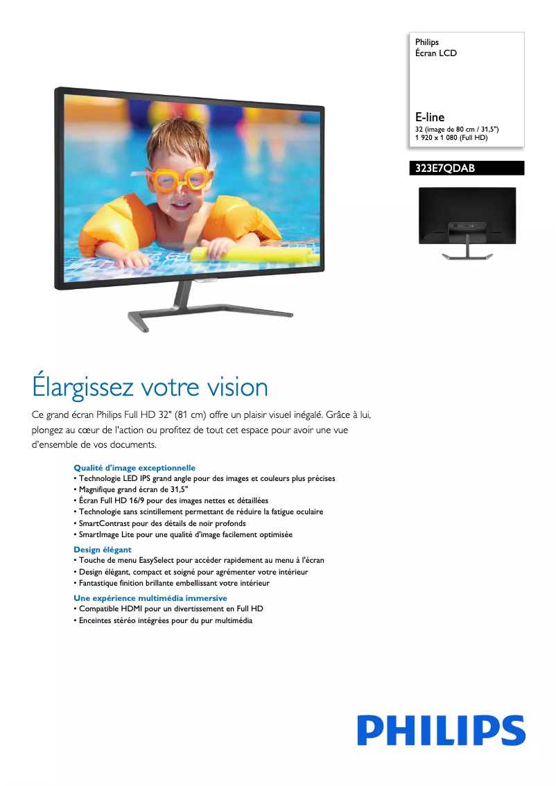 Page n°1 - Fiche technique Philips E Line 323E7QDAB
