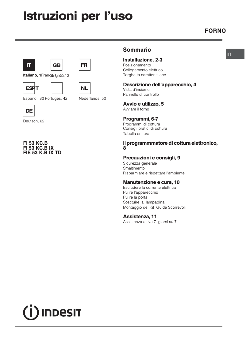 Page n°1 - Manuel utilisateur Indesit FI 53 KC.B (WH)