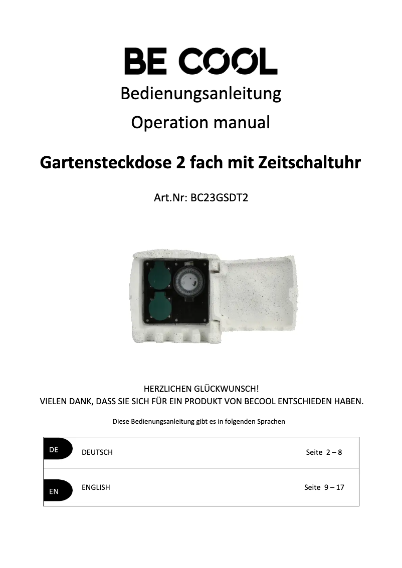 Page n°1 - Manuel utilisateur Be Cool BC23GSDT2