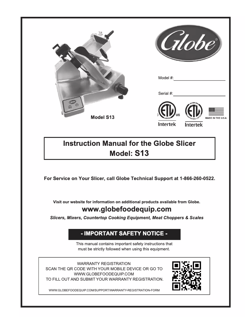 Page n°1 - Manuel utilisateur Globe S13