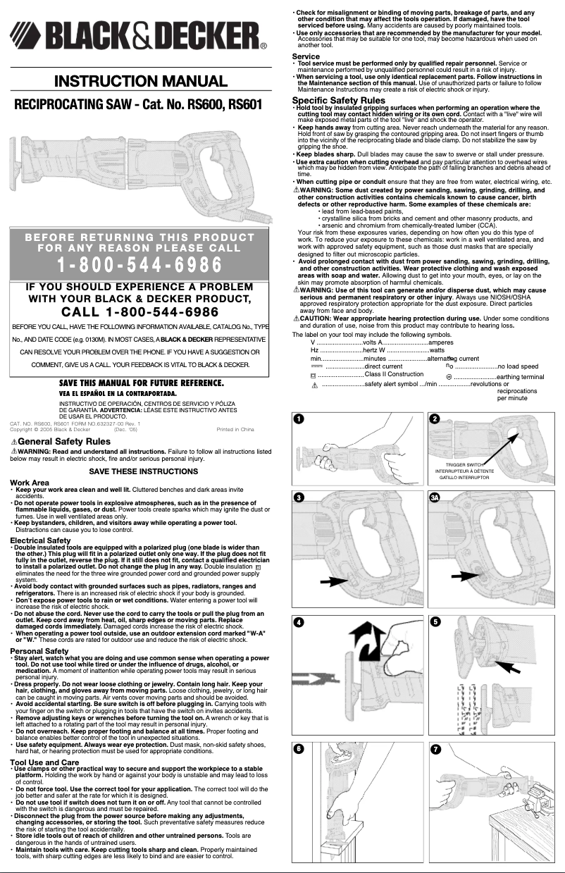 Page 1 de la notice Manuel utilisateur Black & Decker RS601