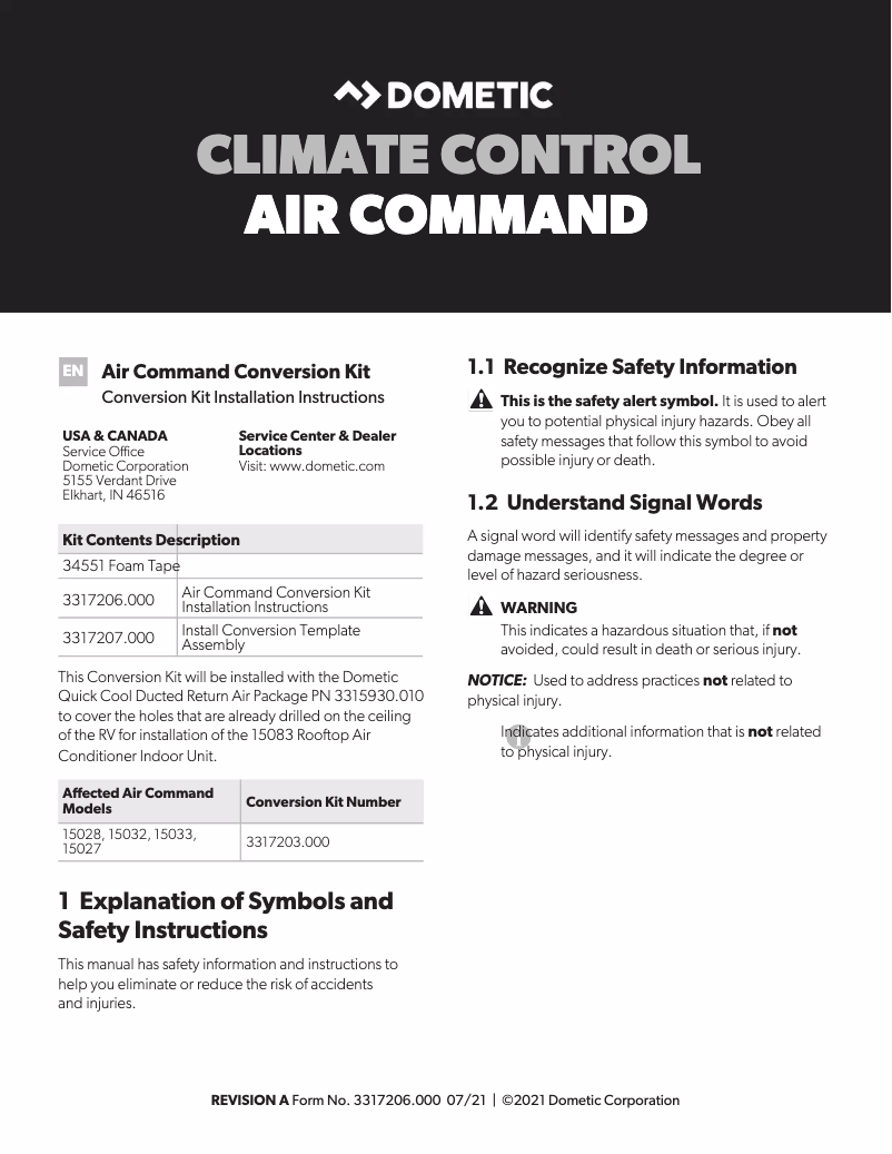 Page 1 de la notice Manuel utilisateur Dometic Atwood AirCommand 15K