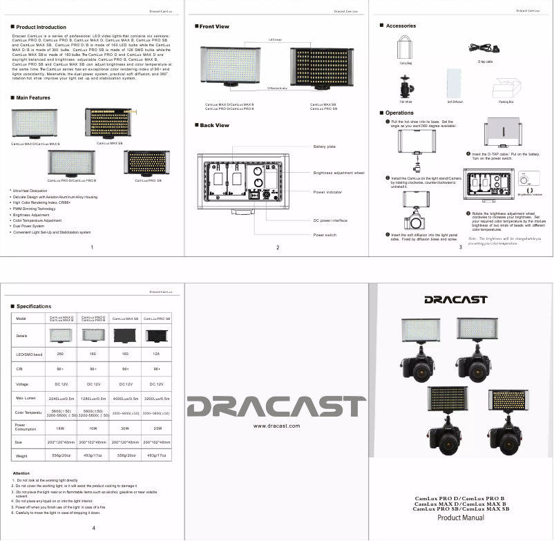 Page 1 de la notice Manuel utilisateur Dracast Camlux Pro