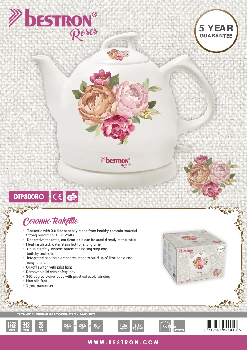 Page 1 de la notice Fiche technique Bestron DTP800RO