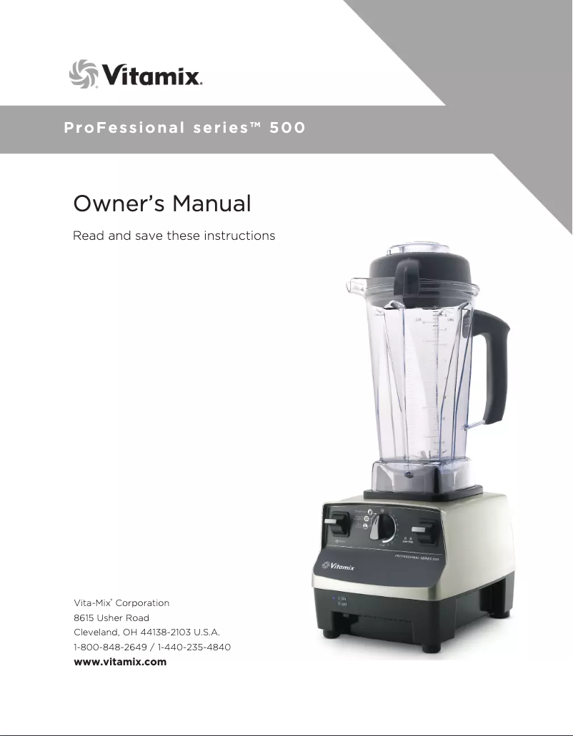 Page n°1 - Manuel utilisateur Vitamix Professional Series 500