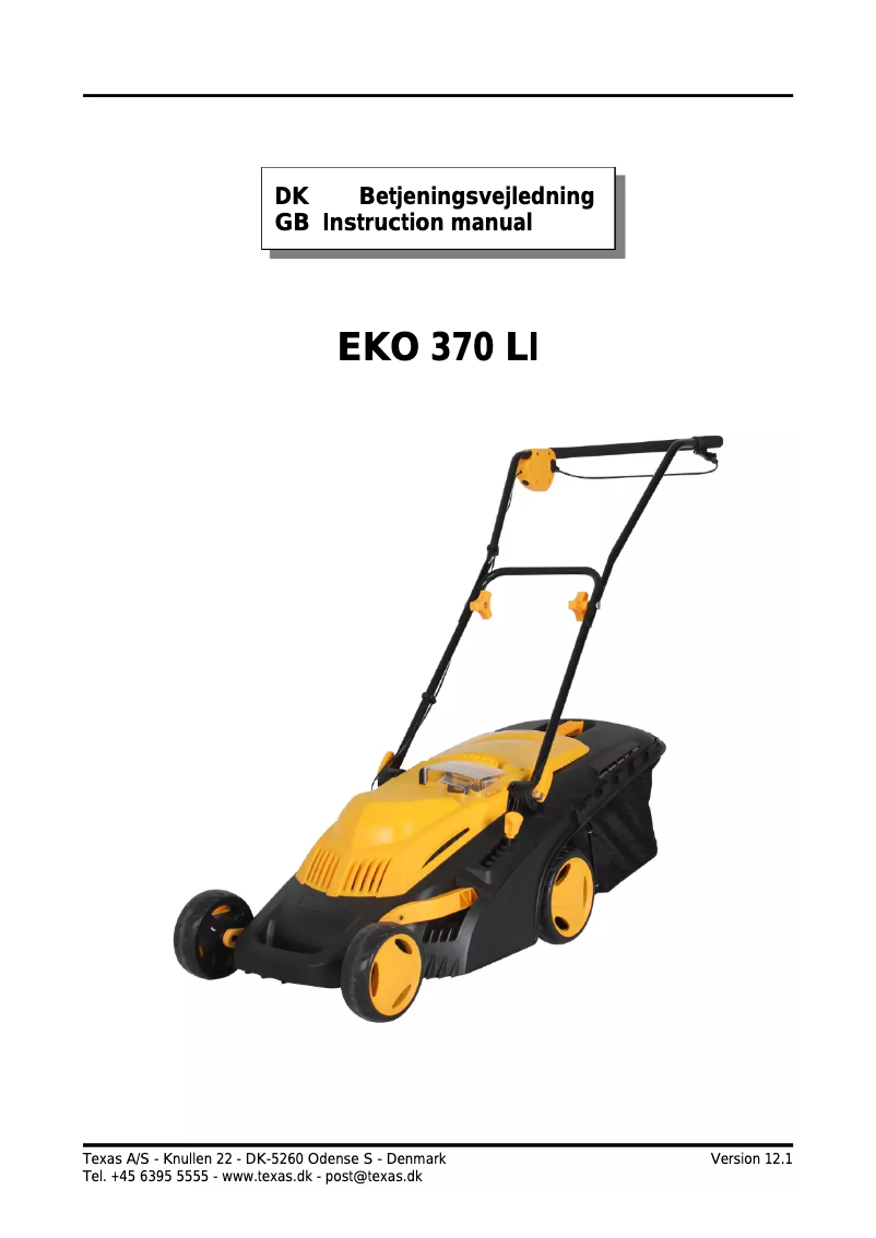 Page 1 de la notice Manuel utilisateur Texas EKO 370 Li