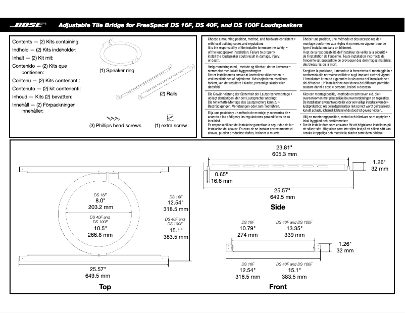 Page 1 de la notice Manuel utilisateur Bose Adjustable Tile Bridge