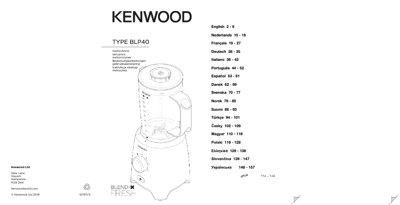 Page 1 de la notice Manuel utilisateur Kenwood Blend X Fresh BLP406