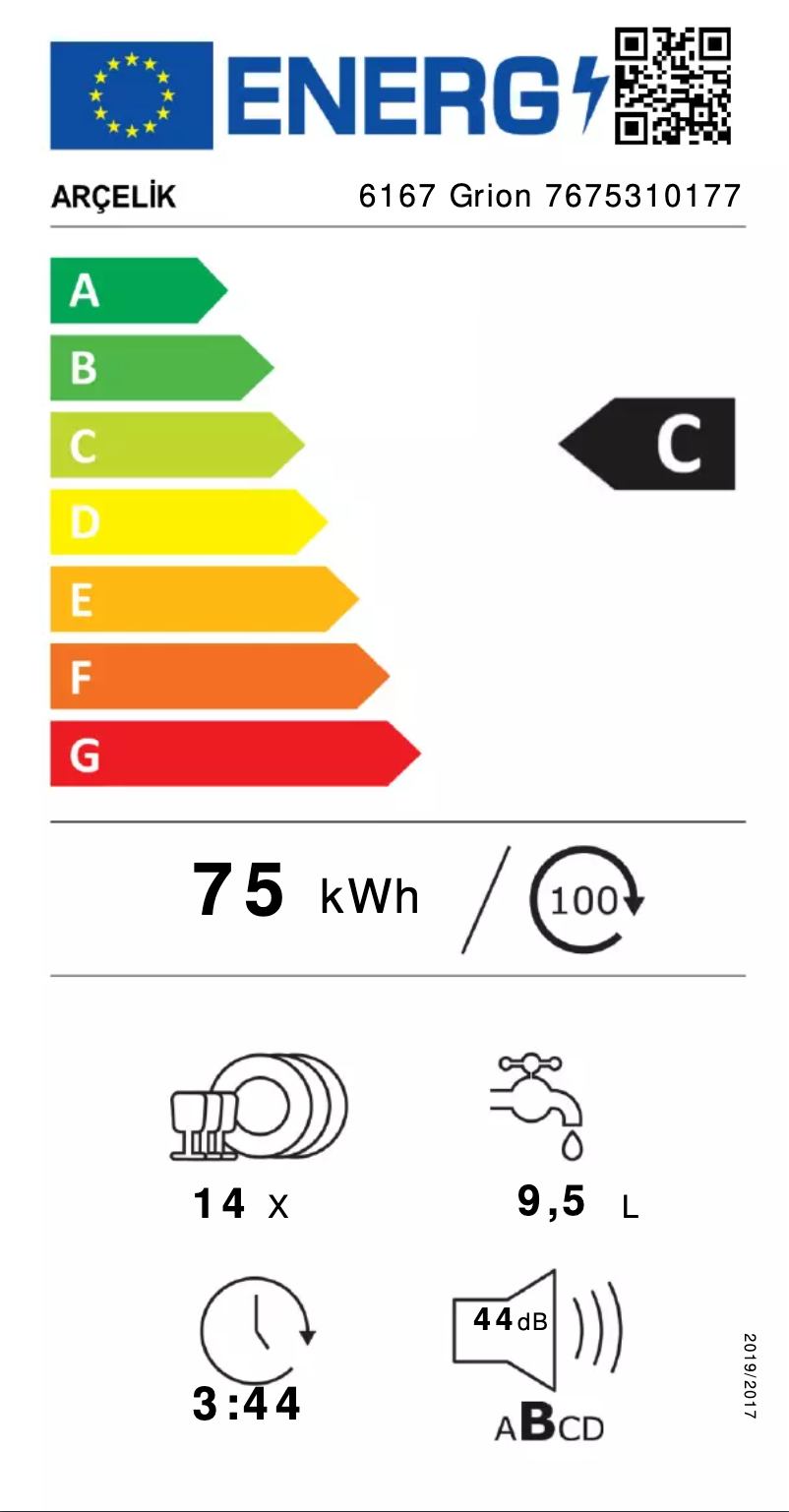 Page n°1 - Label énergétique Arçelik 6167 Grion