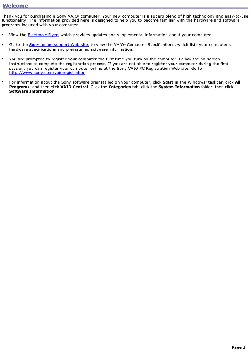 Page 1 de la notice Manuel utilisateur Sony Vaio VGC-RB58G