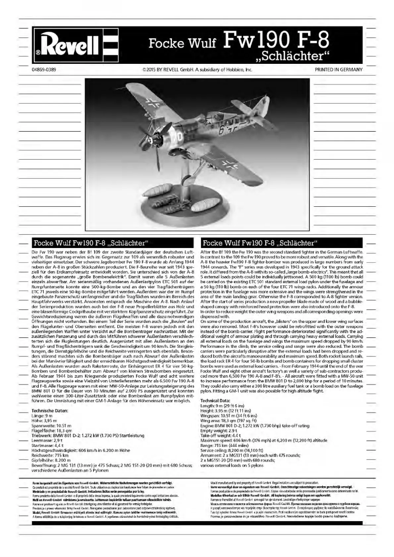 Page 1 de la notice Manuel utilisateur Revell Focke Wulf Fw190 F-8