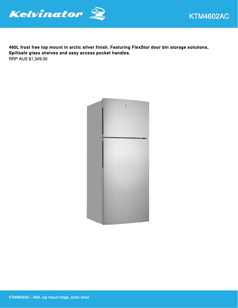 Page 1 de la notice Fiche technique Kelvinator KTM4602AC