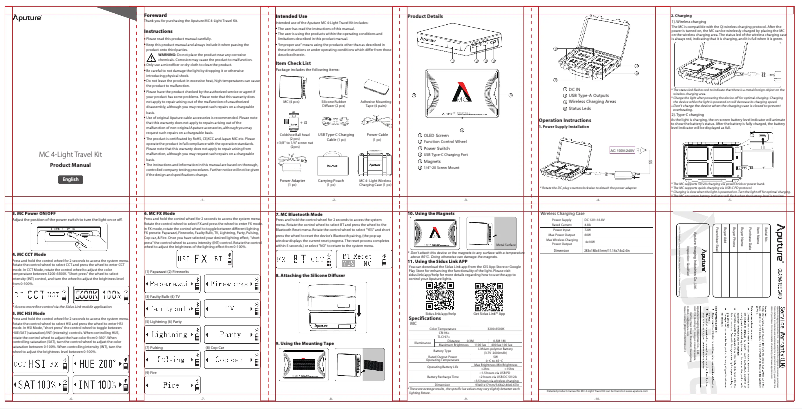 Page 1 de la notice Manuel utilisateur Aputure MC 4-Light Travel Kit