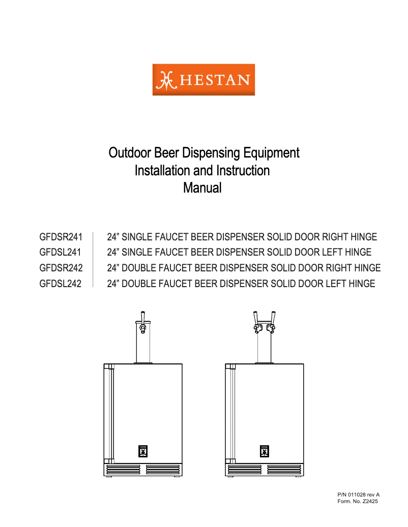 Page 1 de la notice Manuel utilisateur Hestan GFDSL241