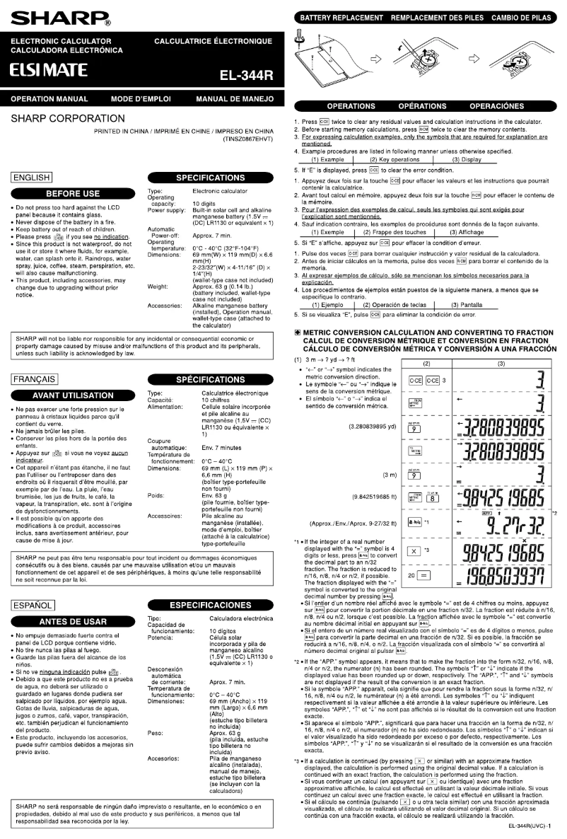 Page n°1 - Manuel utilisateur Sharp EL-334R
