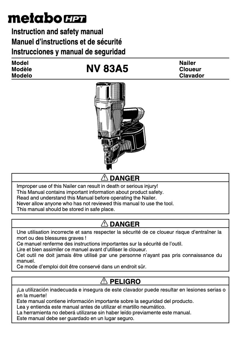 Page 1 de la notice Manuel utilisateur Metabo NV83A5
