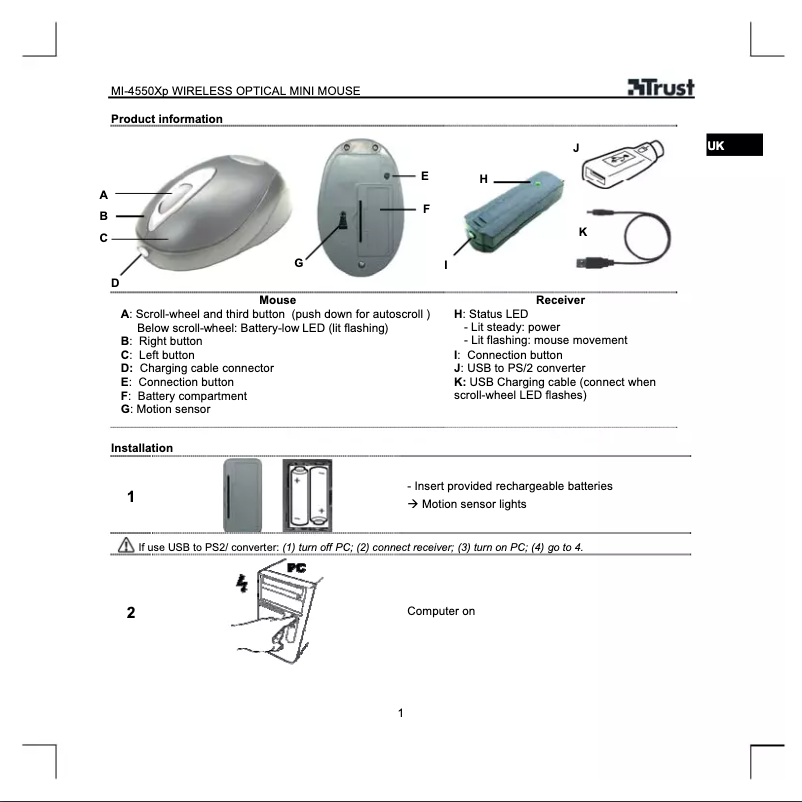 Page 1 de la notice Manuel utilisateur Trust MI-4550Xp