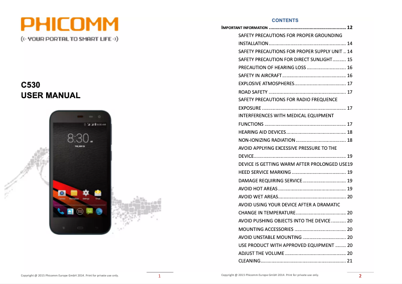 Page 1 de la notice Manuel utilisateur Phicomm CLUE M