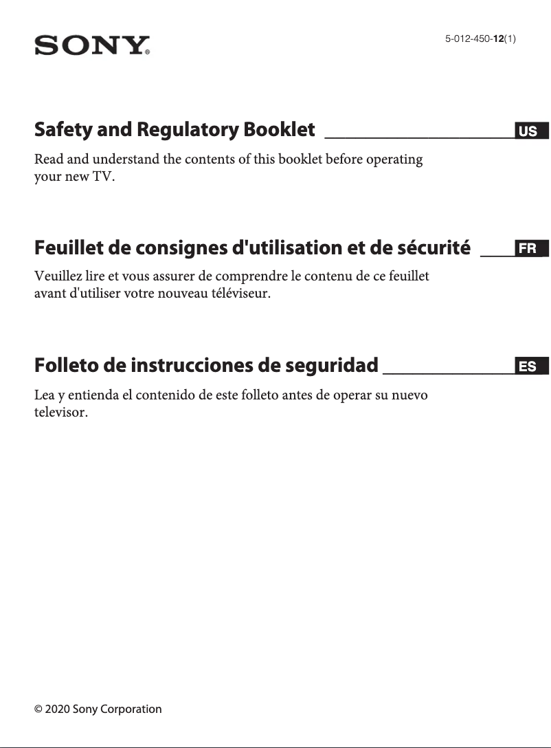 Page 1 de la notice Instructions de sécurité Sony Bravia XBR-75X900H