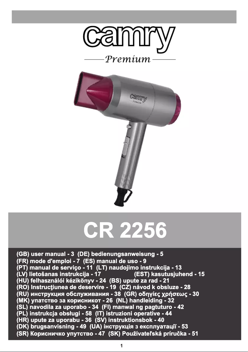 Page n°1 - Manuel utilisateur Camry CR 2256