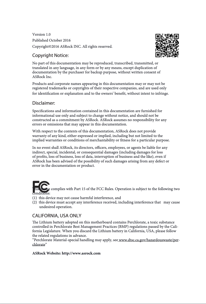 Page 1 de la notice Manuel utilisateur Asrock B250M-HDV