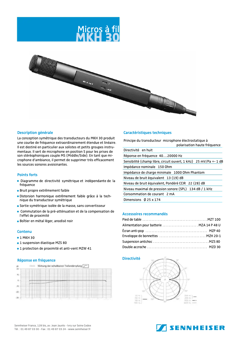 Page 1 de la notice Fiche technique Sennheiser MKH 30 P48