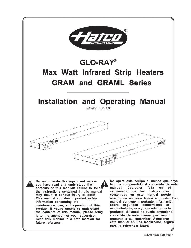 Page 1 de la notice Manuel utilisateur Hatco Glo-Ray GRAML-96D