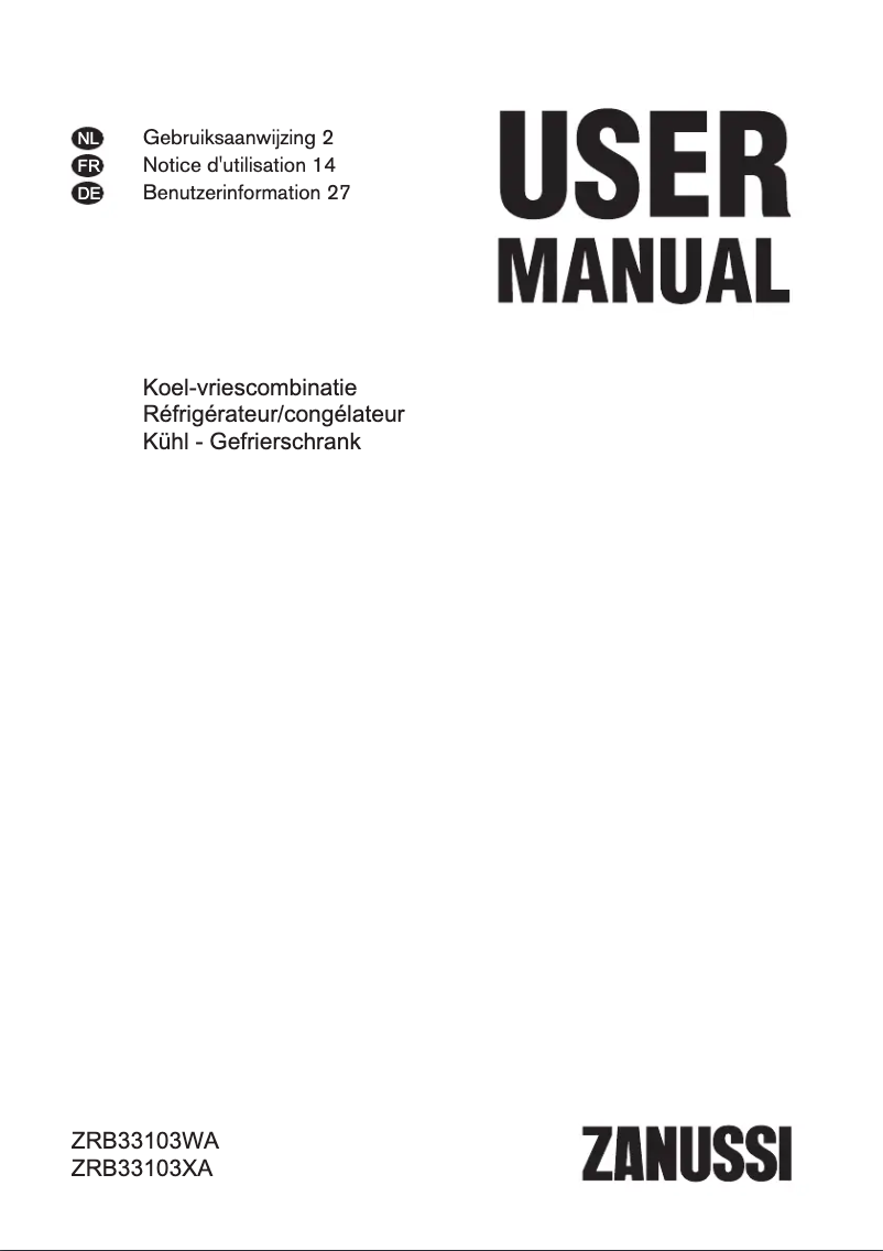 Page n°1 - Manuel utilisateur Zanussi ZRB33103WA