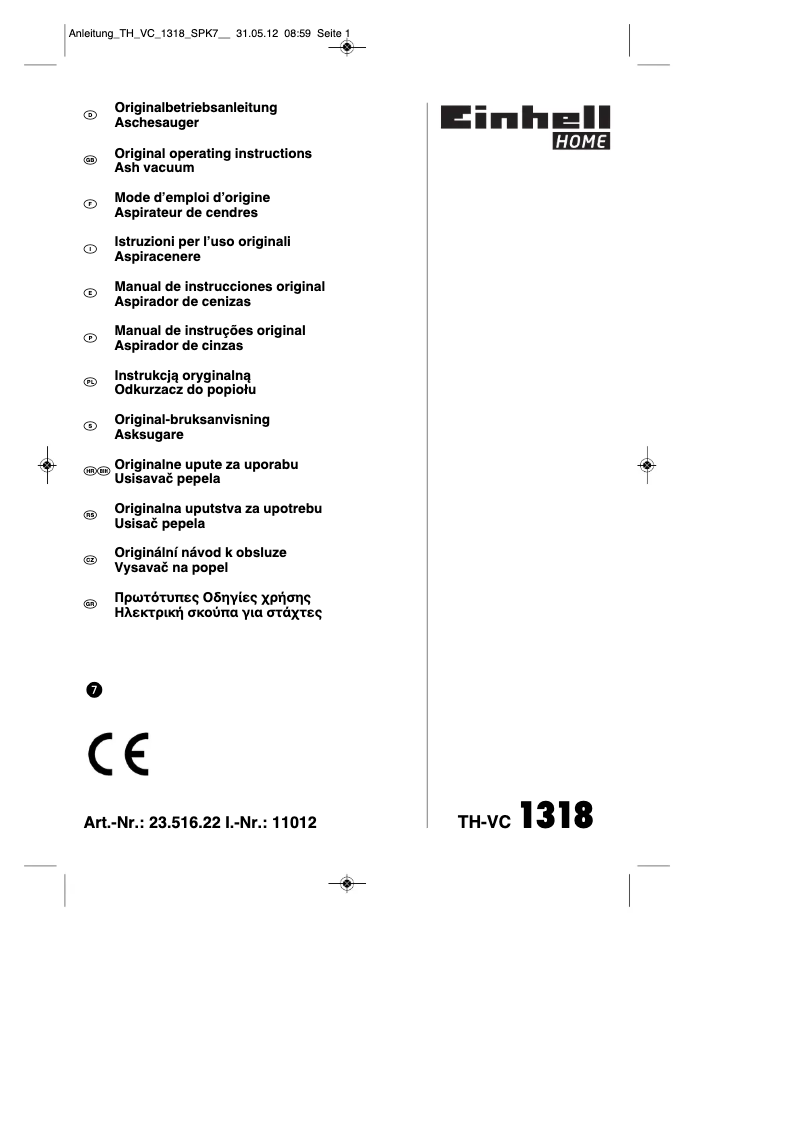 Page 1 de la notice Mode d'emploi Einhell TH-VC 1318