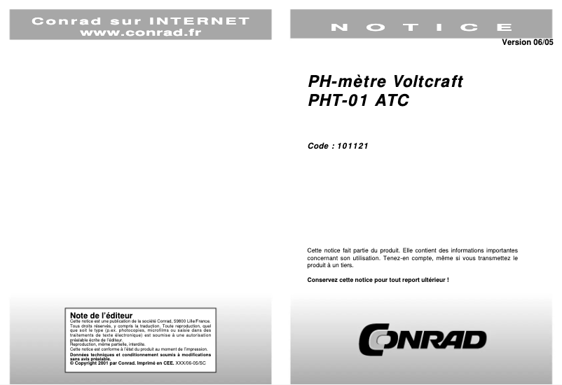 Page n°1 - Manuel utilisateur Voltcraft PHT-01 ATC