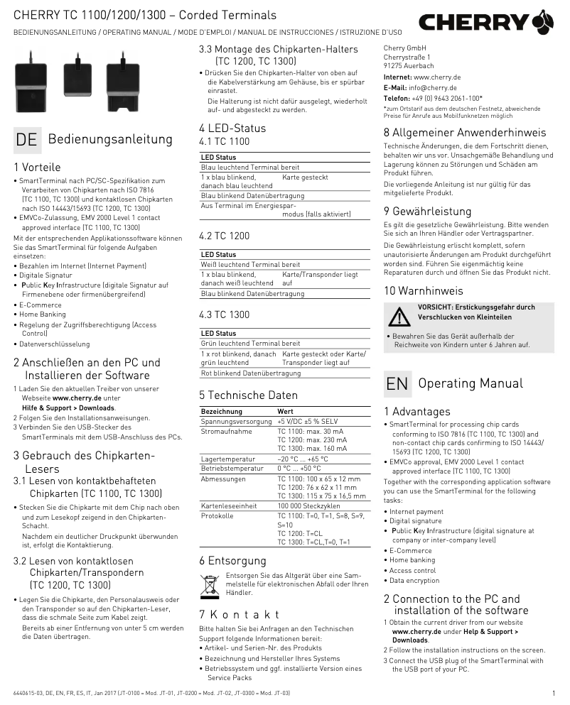 Page 1 de la notice Manuel utilisateur Cherry TC 1300