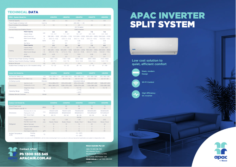 Page 1 of the manual Technical Sheet APAC HSNAP70