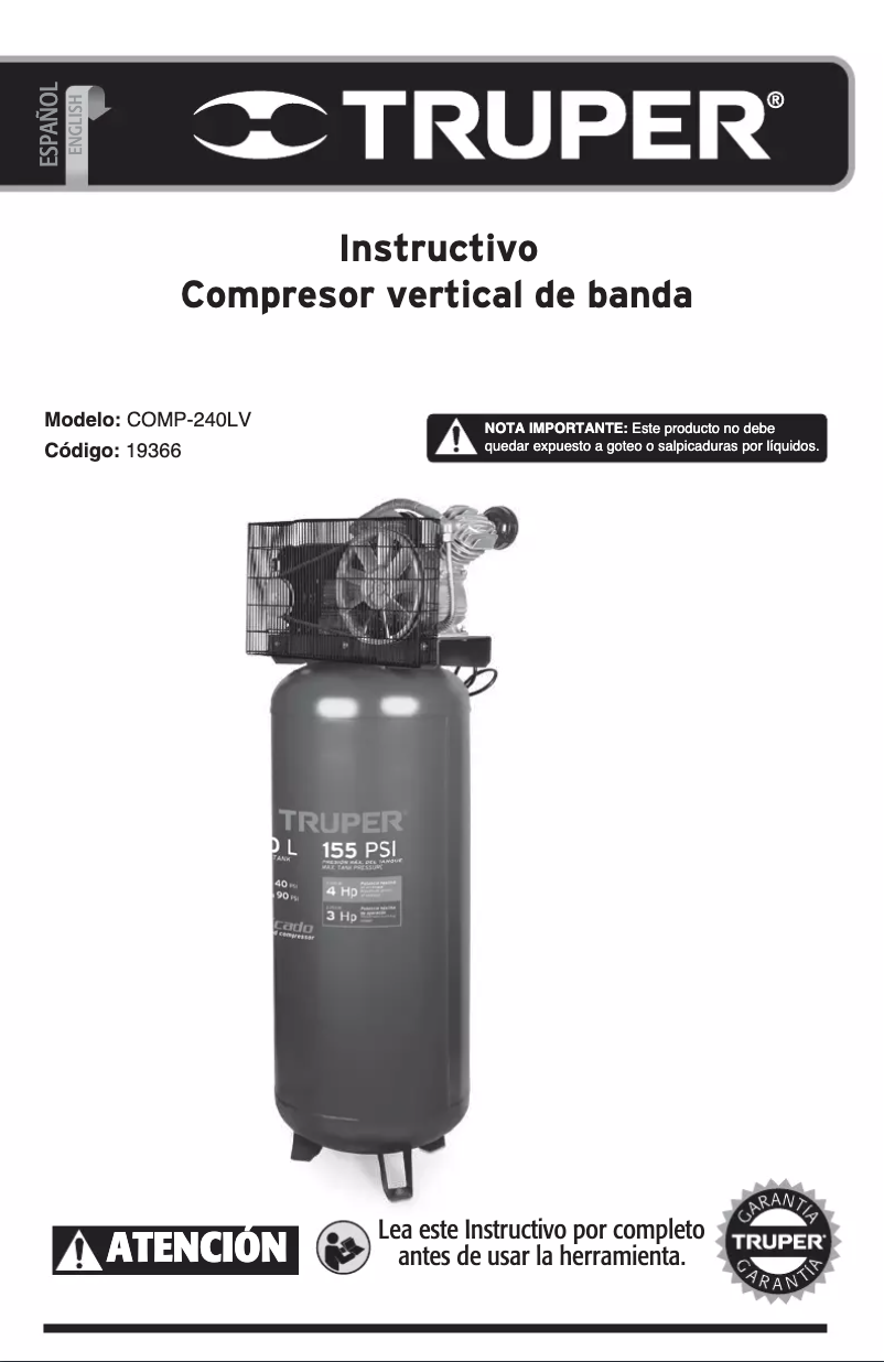 Page 1 de la notice Manuel utilisateur Truper COMP-240LV