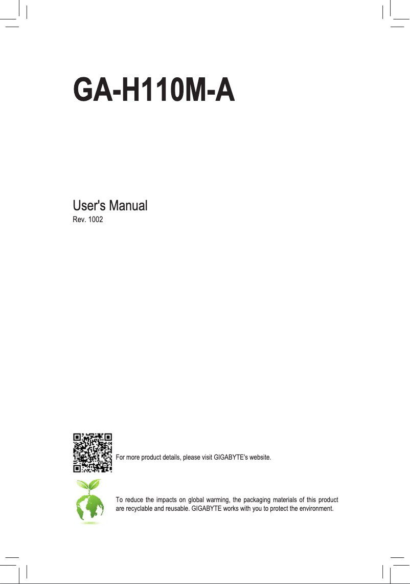 Page 1 de la notice Manuel utilisateur Gigabyte GA-H110M-A