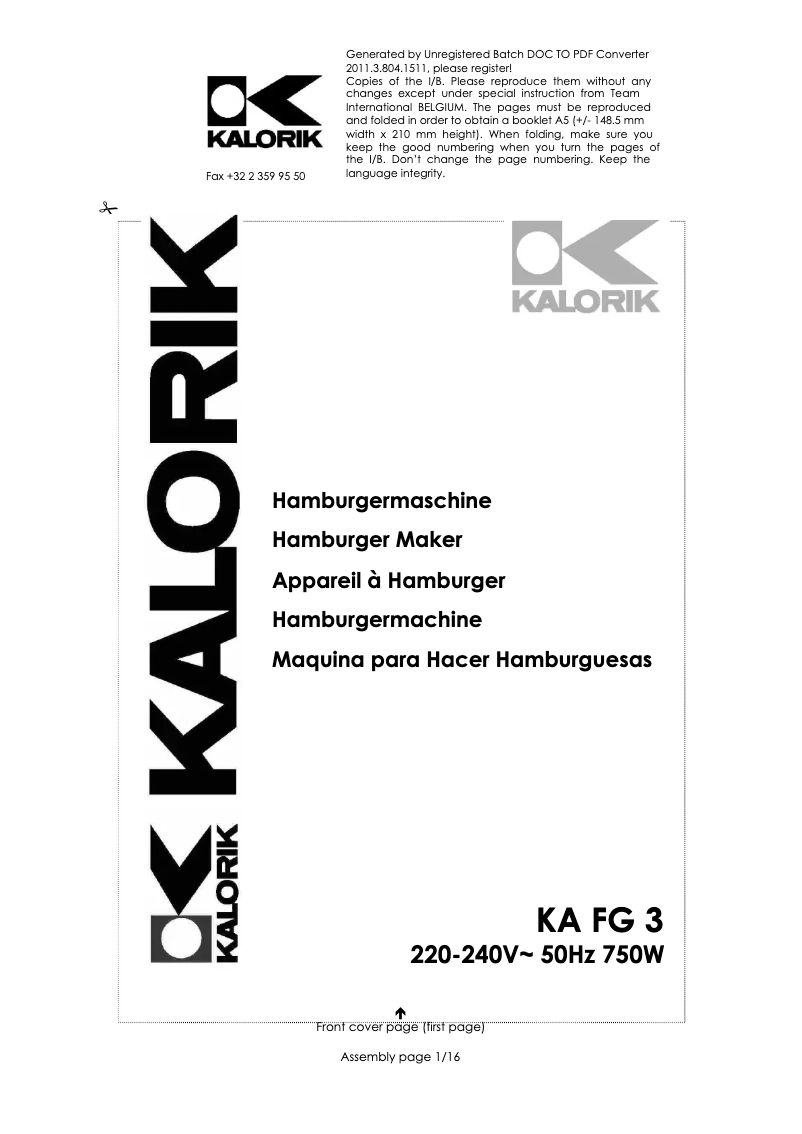 Page n°1 - Manuel utilisateur Kalorik KA FG 3