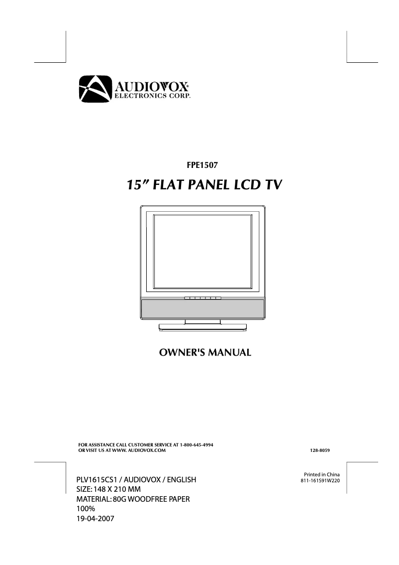 Página 1 del manual Manual de usuario VOXX FPE1507