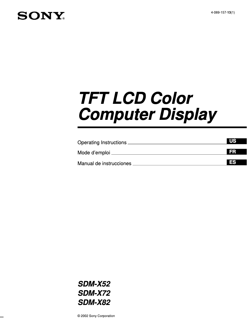 Page 1 de la notice Manuel utilisateur Sony SDM-X82