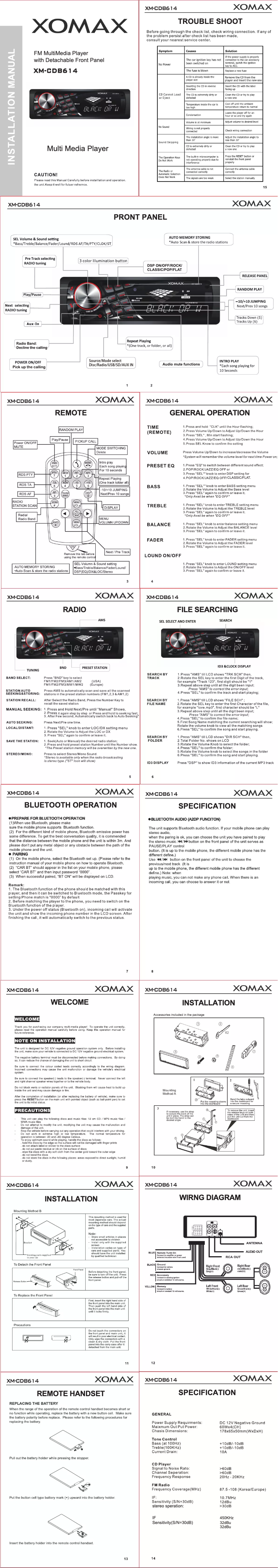 Page 1 de la notice Manuel utilisateur Xomax XM-CDB614