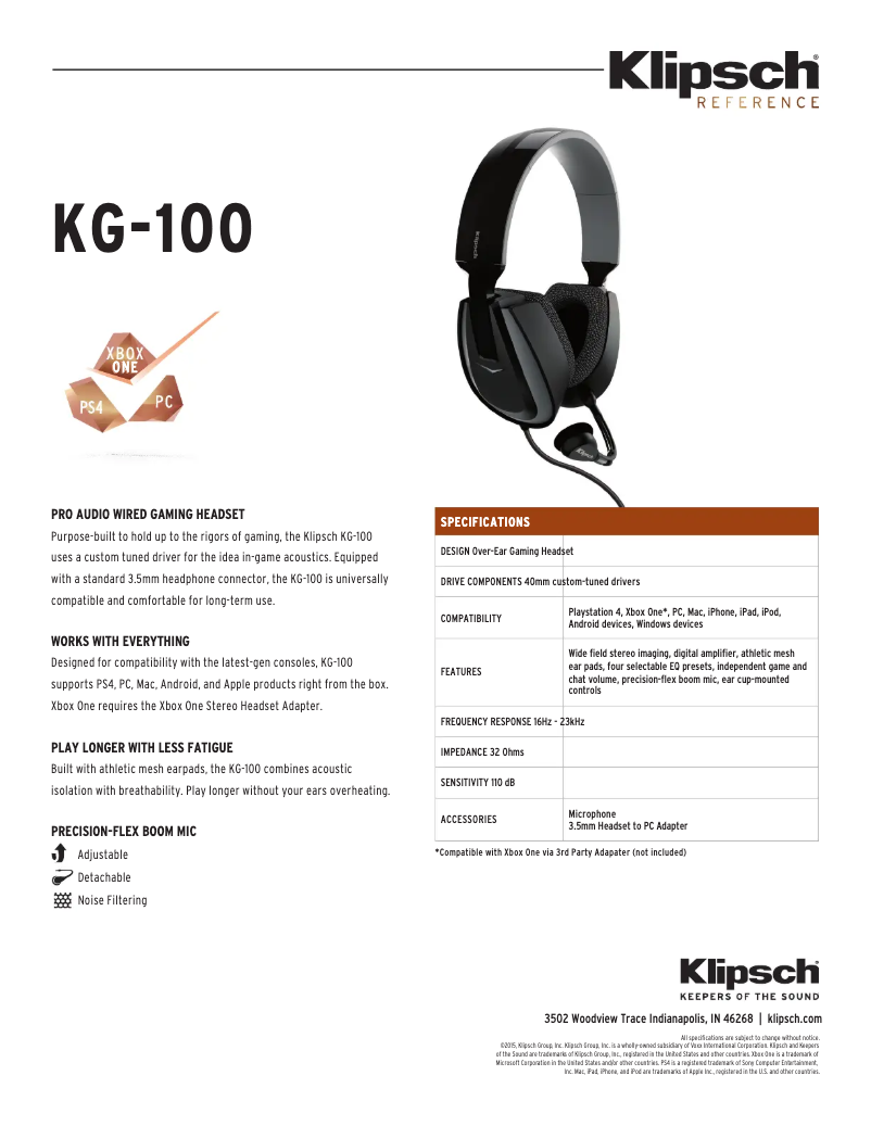 Page n°1 - Fiche technique Klipsch KG-100