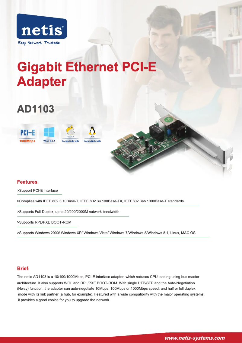 Page 1 de la notice Fiche technique Netis AD1103