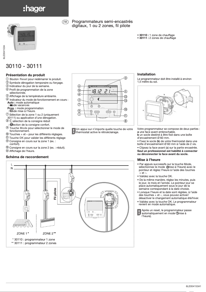 Page 1 de la notice Manuel utilisateur Hager 30111