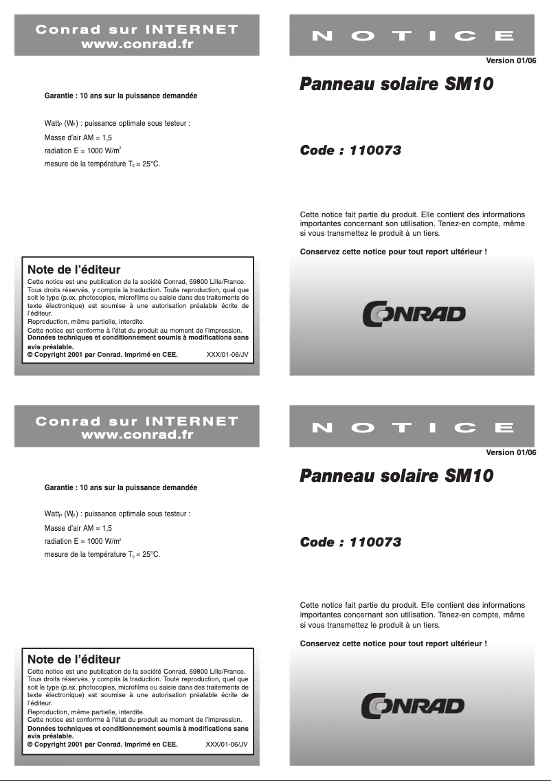 Page n°1 - Manuel utilisateur Sunset SM 10