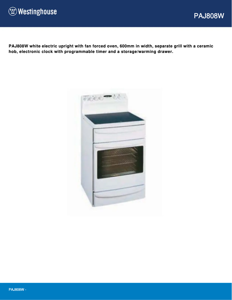 Page n°1 - Manuel utilisateur Westinghouse PAJ808W
