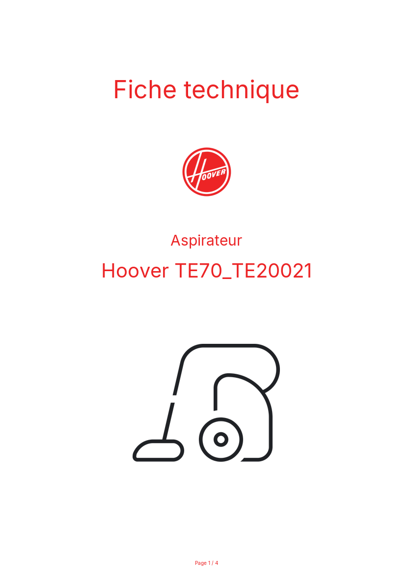 Page n°1 - Fiche technique Hoover TE70_TE20021